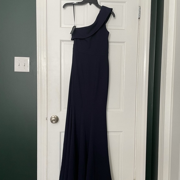 Navy Blue, Aqua crepe dress, size 2, brand new with tags, one shoulder with slit - Picture 4 of 9